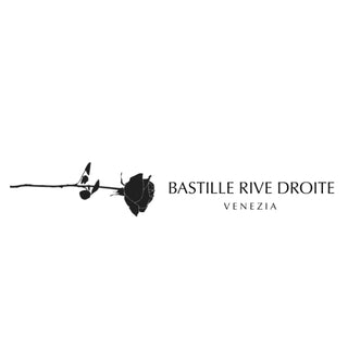 Black silhouette of a rose with text Bastille Rive Droite Venezia on white background