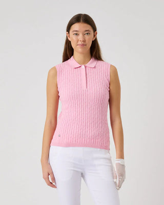 Daily Sports - Madelene Cable Knit Sleeveless Polo Shirt