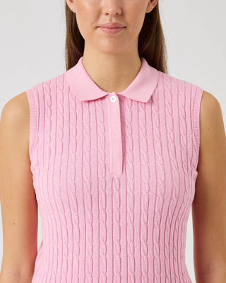 Daily Sports - Madelene Cable Knit Sleeveless Polo Shirt