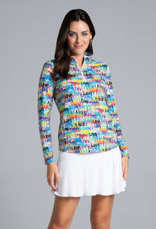  Ibkül - Live, Love, Laugh Print Long Sleeve Mock Neck Top – 10935