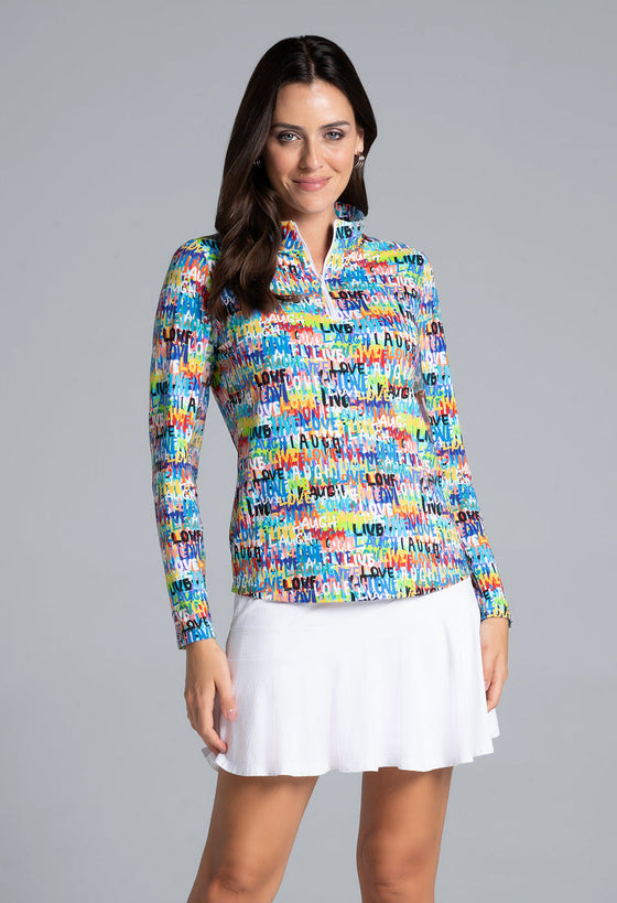 Ibkül - Live, Love, Laugh Print Long Sleeve Mock Neck Top – 10935