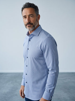Emanuel Berg - Byron - Chemise manches longues à motifs Albini 4Flex - Modern Fit - Medium Blue