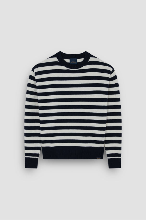 Paul & Shark - Chandail rayé col rond de laine Re-Wool