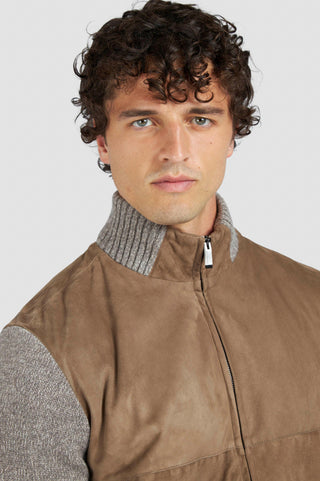 Paul & Shark - Suede cardigan with wool and cashmere knitwear