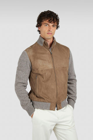 Paul & Shark - Suede cardigan with wool and cashmere knitwear