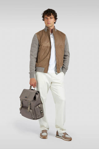 Paul & Shark - Suede cardigan with wool and cashmere knitwear