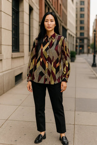 VLT's by Valentina's - 24-518/B - Long sleeve patterned viscose blouse