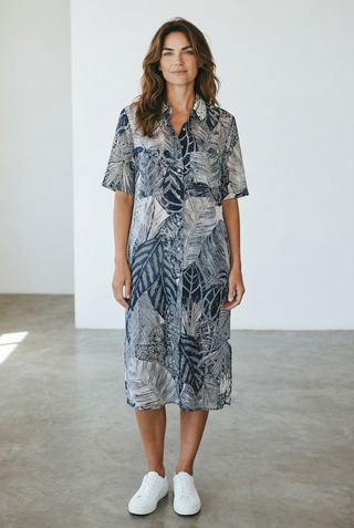 VLT's by Valentina's - 25-208 - Very Light Cotton Leaf Print Long Dress