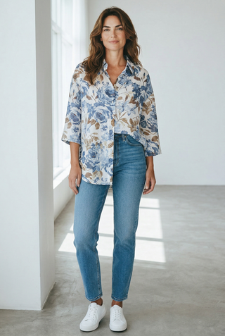 VLT's by Valentina's - 25-269 - Floral blouse with elbow-length lyocell sleeves