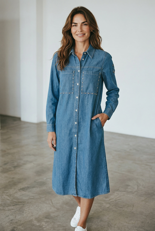 VLT's by Valentina's - 25-318 - Long denim dress with crystals