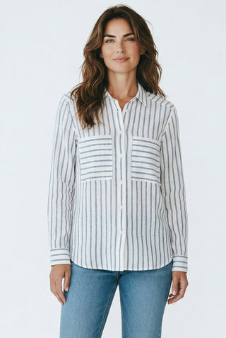 VLT's by Valentina's - 25-44M - Striped long-sleeve blouse made of linen and cotton