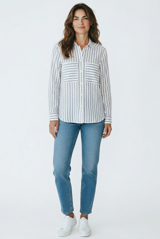 VLT's by Valentina's - 25-44M - Striped long-sleeve blouse made of linen and cotton