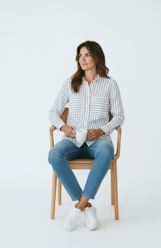VLT's by Valentina's - 25-44M - Striped long-sleeve blouse made of linen and cotton