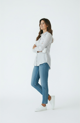 VLT's by Valentina's - 25-44M - Striped long-sleeve blouse made of linen and cotton