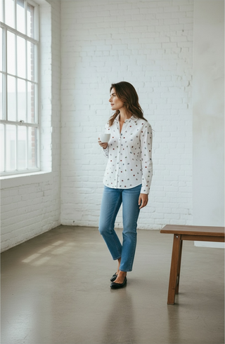 VLT's by Valentina's - 25-46 - Cotton long-sleeve blouse with ladybug print