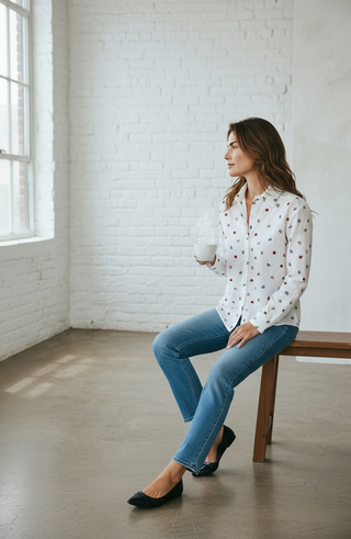 VLT's by Valentina's - 25-46 - Cotton long-sleeve blouse with ladybug print