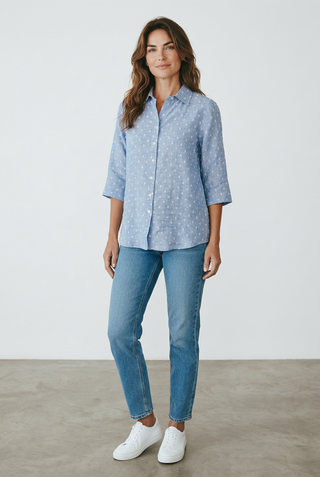 VLT's by Valentina's - 25-56M - Linen elbow-length sleeve polka dot blouse