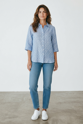 VLT's by Valentina's - 25-56M - Linen elbow-length sleeve polka dot blouse