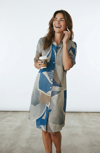 VLT's by Valentina's - 25-66M - Long linen dress with abstract pattern