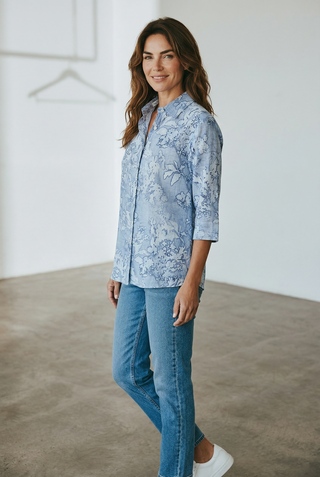 VLT's by Valentina's - 25-68M - Floral blouse with elbow-length linen and cotton sleeves