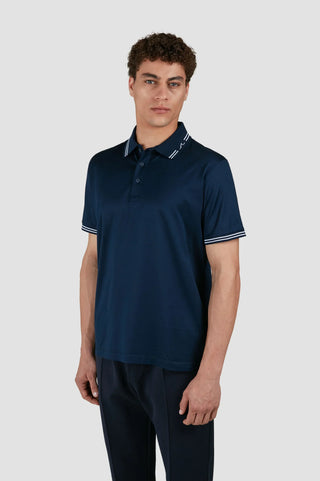 Paul & Shark - Short-sleeved double mercerized cotton polo shirt with striped collar