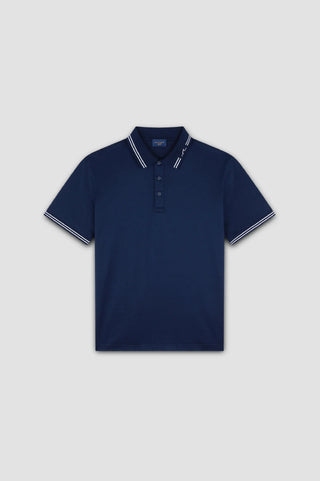 Paul & Shark - Short-sleeved double mercerized cotton polo shirt with striped collar