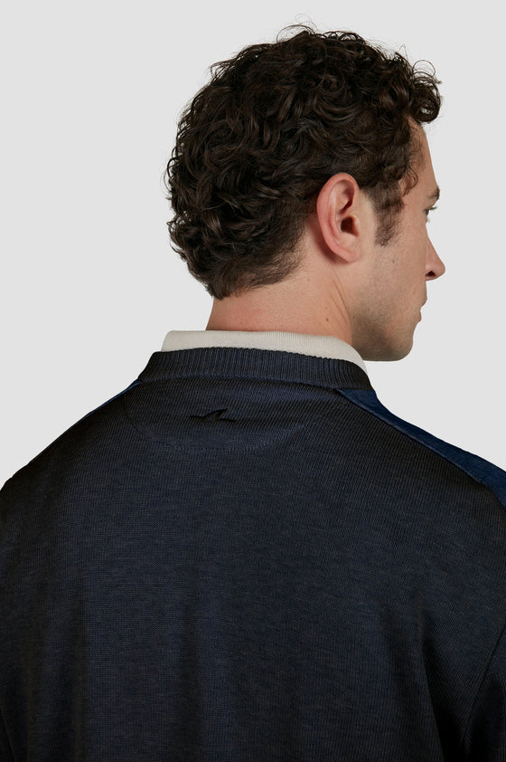 Paul & Shark - Chandail col rond de coton Fresco avec appliqués de lin aux épaules