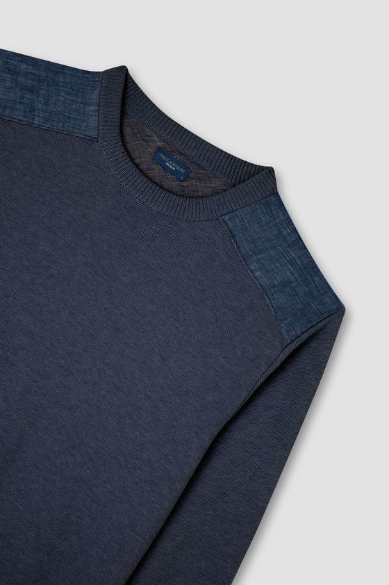 Paul & Shark - Chandail col rond de coton Fresco avec appliqués de lin aux épaules