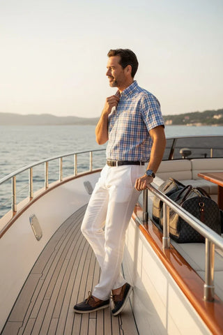 Paul & Shark - Chemise manches courtes à carreaux de coton poplin