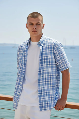 Paul & Shark - Chemise manches courtes à carreaux de coton Summer Breeze