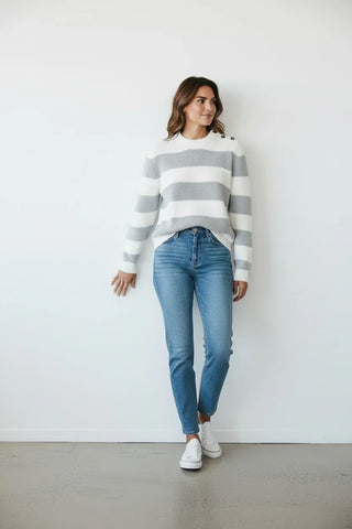 Paul & Shark Ladies - Chandail rayé col rond en tricot de coton Piuma