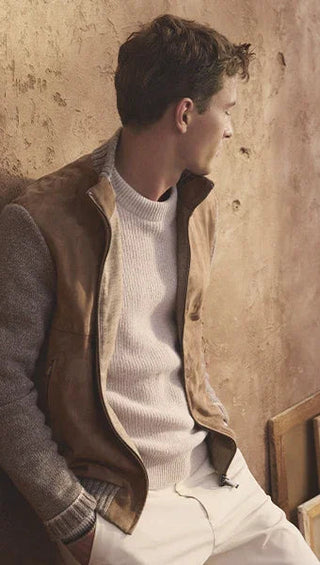 Paul & Shark - Suede cardigan with wool and cashmere knitwear