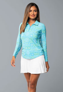 Ibkül - Colette Print Adjustable Length Long Sleeve Polo - 48090