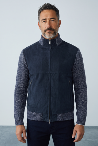 Paul & Shark - Suede cardigan with wool and cashmere knitwear