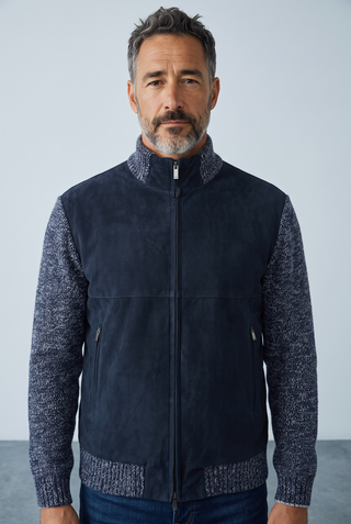 Paul & Shark - Suede cardigan with wool and cashmere knitwear