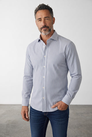 Emanuel Berg - Rialto - Striped long-sleeve shirt Performance - Modern Fit - Bright Blue
