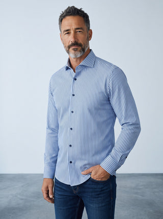 Emanuel Berg - Byron - Chemise manches longues à rayures Albini 4Flex - Modern Fit - Medium Blue