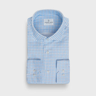 Emanuel Berg - Byron - Chemise manches longues à carreaux Albini 4Flex - Modern Fit - Medium Blue