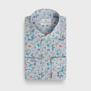 Emanuel Berg - Byron - Chemise manches longues Seersucker Imprimée - Modern Fit - Bleu
