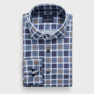 Emanuel Berg - Byron - Chemise manches longues à carreaux Albini 4Flex - Modern Fit - Medium Blue