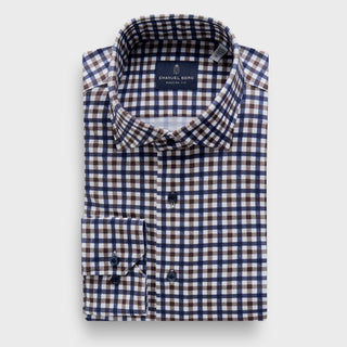 Emanuel Berg - Byron - Chemise manches longues à carreaux Albini 4Flex - Modern Fit - Medium Brown