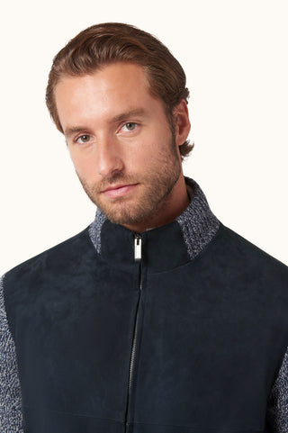 Paul & Shark - Suede cardigan with wool and cashmere knitwear