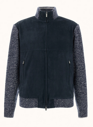 Paul & Shark - Suede cardigan with wool and cashmere knitwear