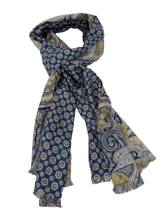 Hemley - Foulard de soie réversible paisley et motifs