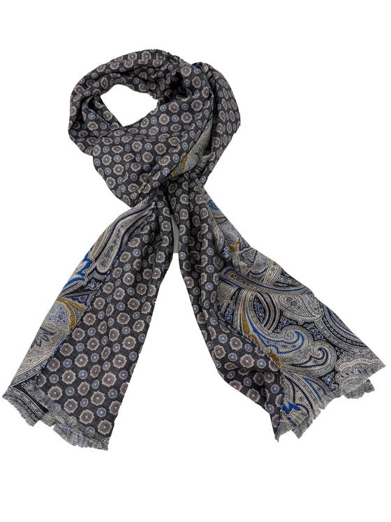 Hemley - Foulard de soie réversible paisley et motifs