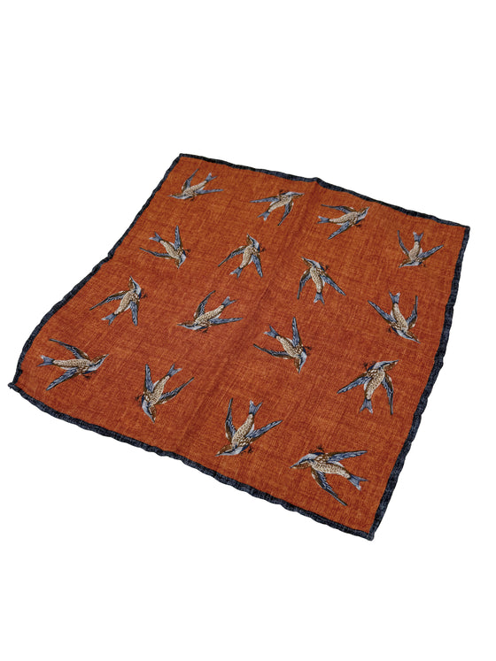 Hemley - Mouchoir de poche en soie motif oiseaux