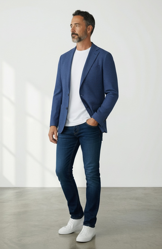 Emanuel Berg - Seersucker Blazer Mélange Wool, Silk, and Linen 2-Button D-Constructed Jacket - Medium Blue