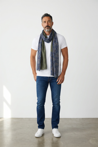 Hemley - Foulard de soie réversible paisley et motifs