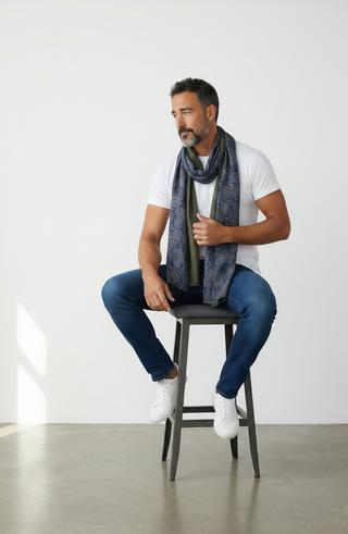 Hemley - Foulard de soie réversible paisley et motifs