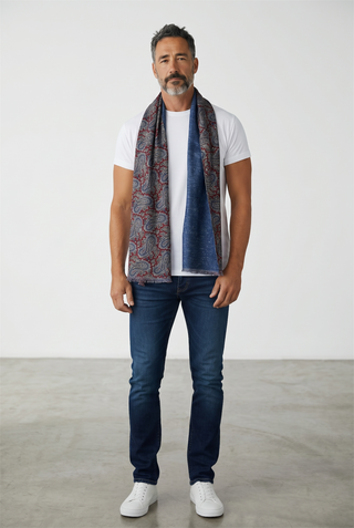 Hemley - Foulard de soie réversible paisley et motifs